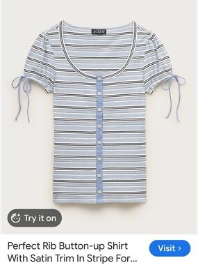 J.Crew Perfect Rib Button-Front Striped Tee with Sleeve Bows | Large